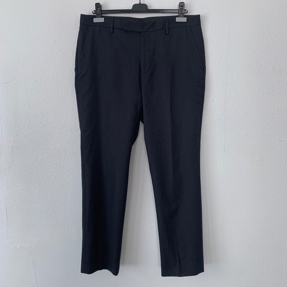 Lanvin flat front flap navy wool trouser